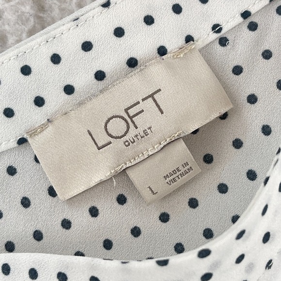 LOFT Outlet White Black Polka‎ Dot Print Shirt Womens V-Neck Long Sleeve Size L - Picture 13 of 16